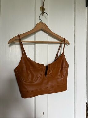 Faux Leather Camel Cropped Bralette Corset Top